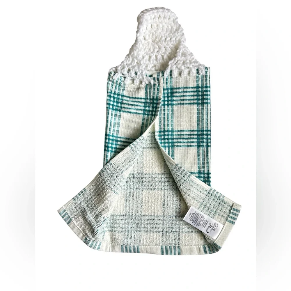 Hand Crafted Plaid Hanging Kitchen Hand Towel Crochet Top